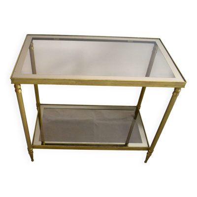 Bout de canapé table basse laiton doré verre fumé 70s