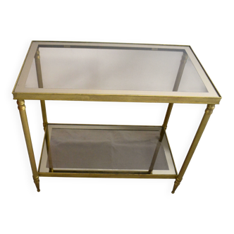 Side table, gold brass, smoked glass, 70s.