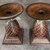 Pair of vintage bronze pineapple candlesticks