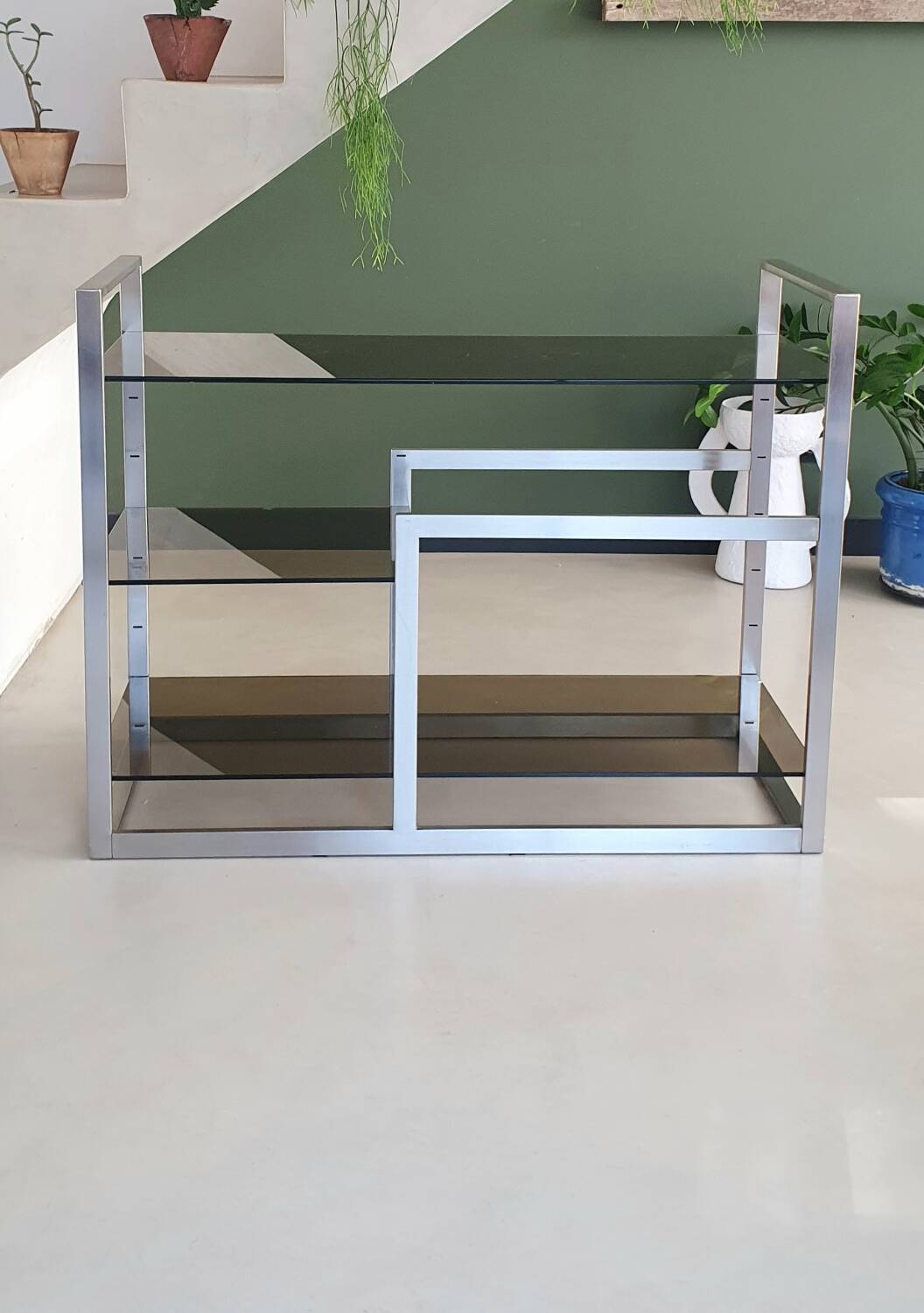 Metal and smoked glass console 1970