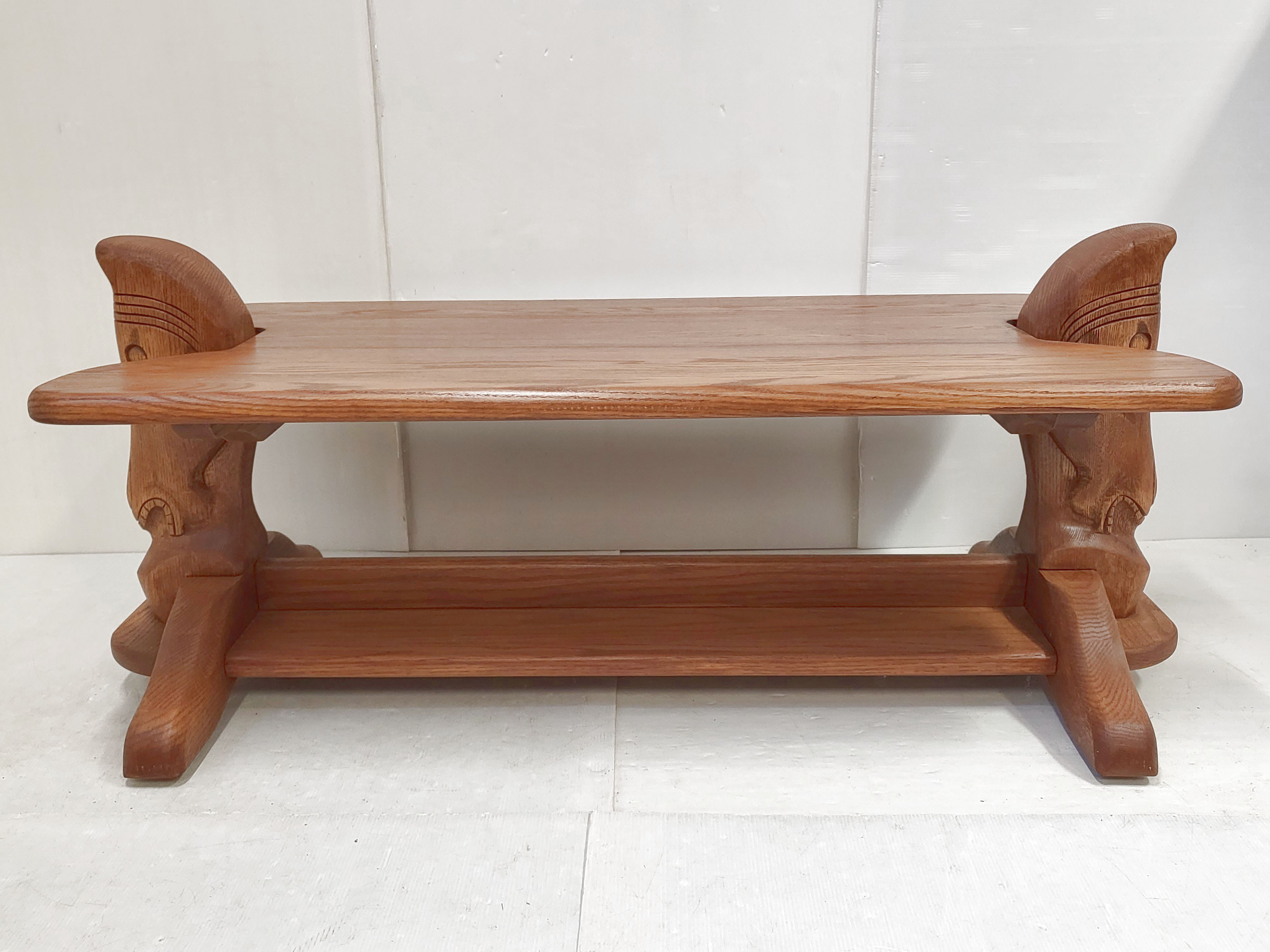 Vintage coffee table 1970 in solid oak