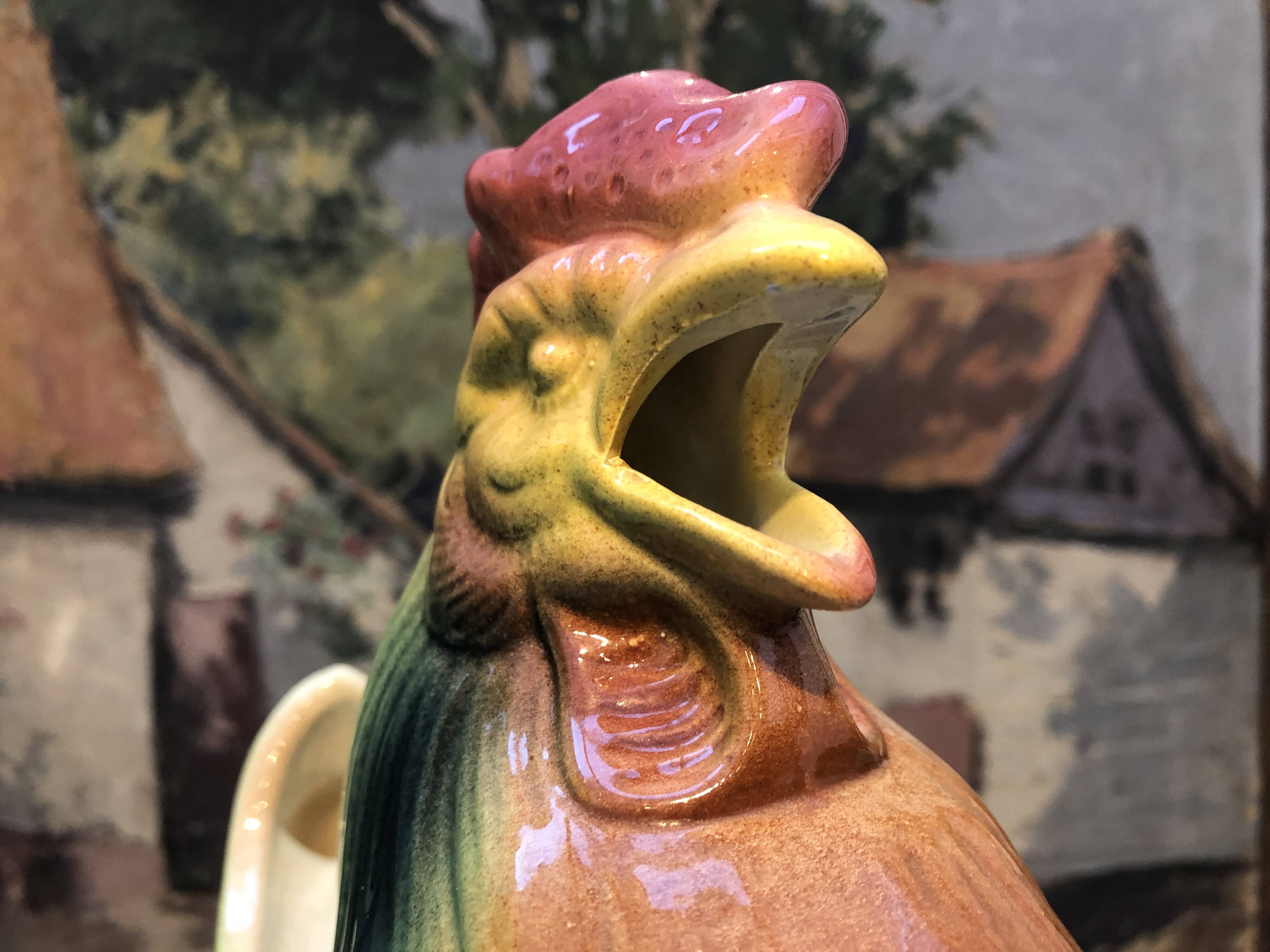 Pichet carafe coq in barbotine france vintage