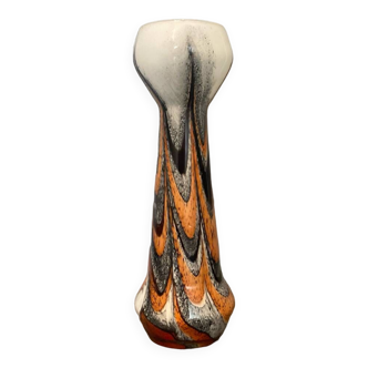 Vase vintage en verre de murano orange, blanc marron attribué à carlo moretti