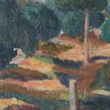 Impressionist Signed Mediterranean Landscape with a View of a River and Mountains