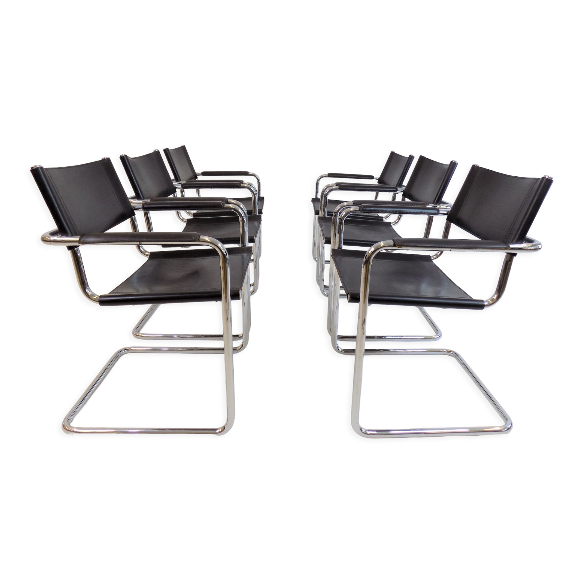 Set of 6 leather cantilever chairs
