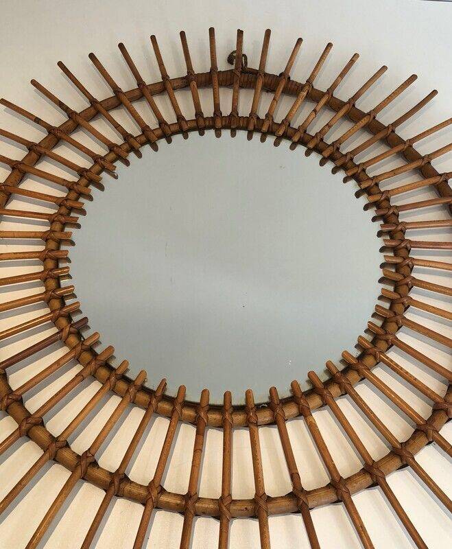 Round rattan mirror