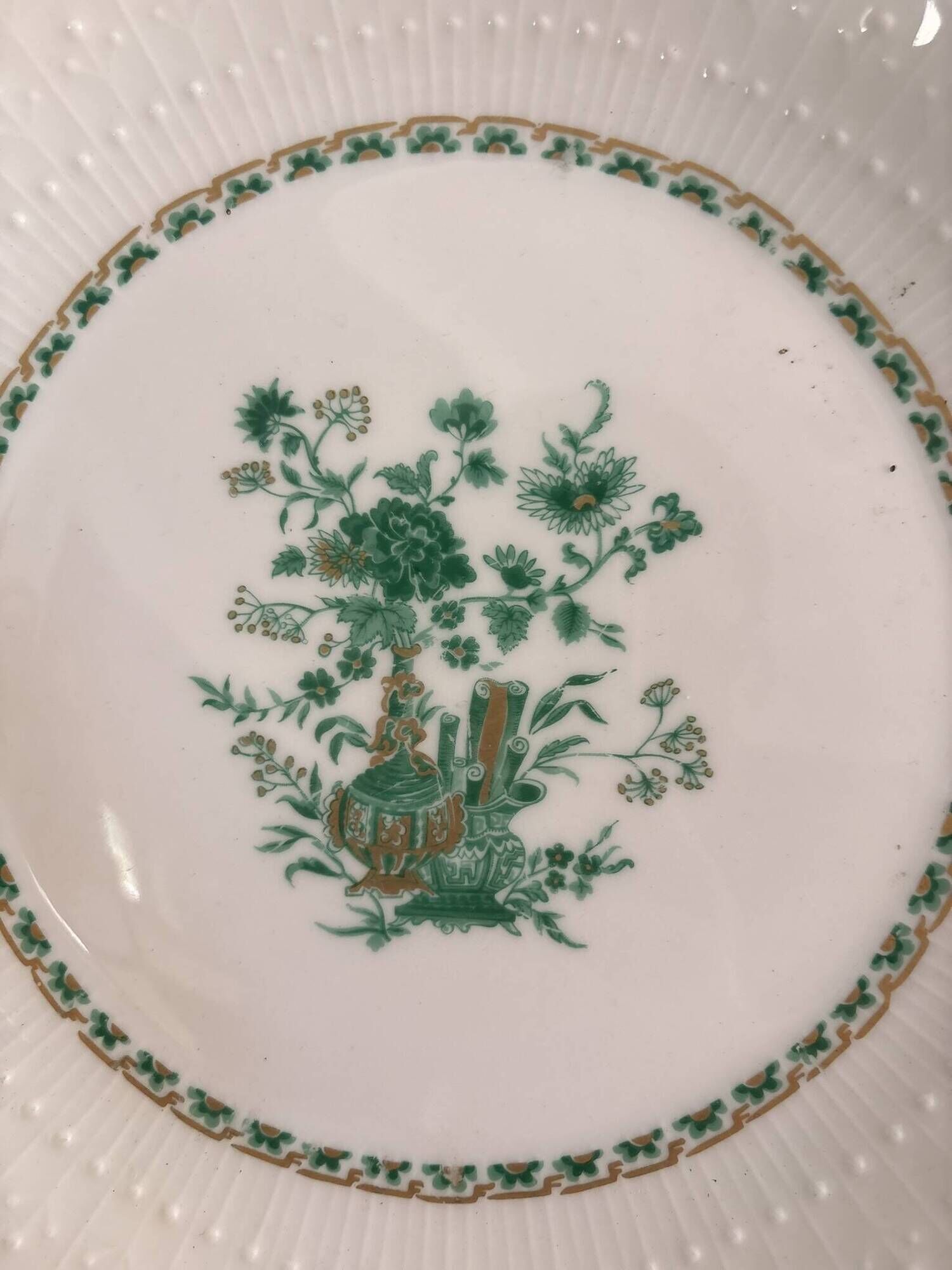 Flat Plates Porcelain Limoges Georges Boyer Nankin Green Pearl Edges