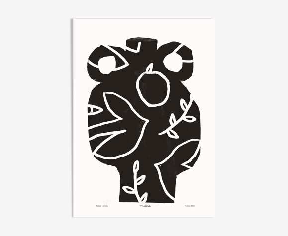 Affiche murale vase noir avec décor végétal et oiseaux 30cm*40cm