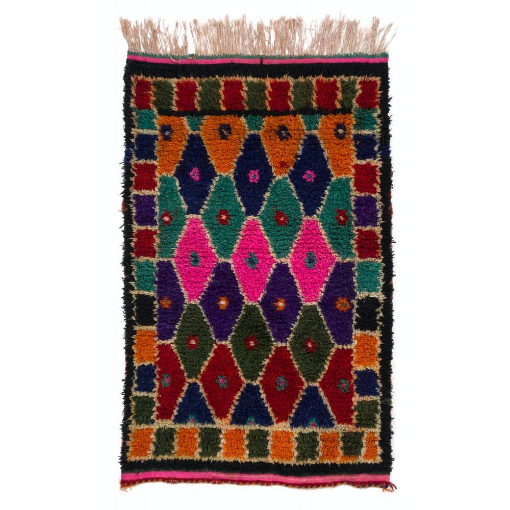 Multicolor Vintage Handmade Tulu Rug, Bohemian Eclectic Accent Rug, 100% Wool