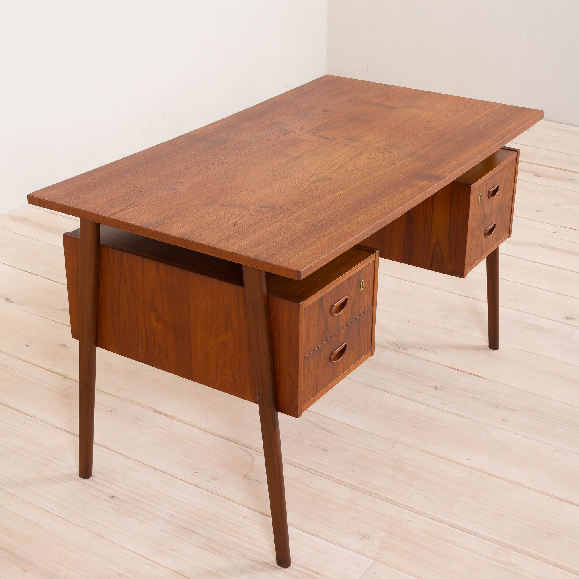 Danish teak mid century double sided desk, 60s