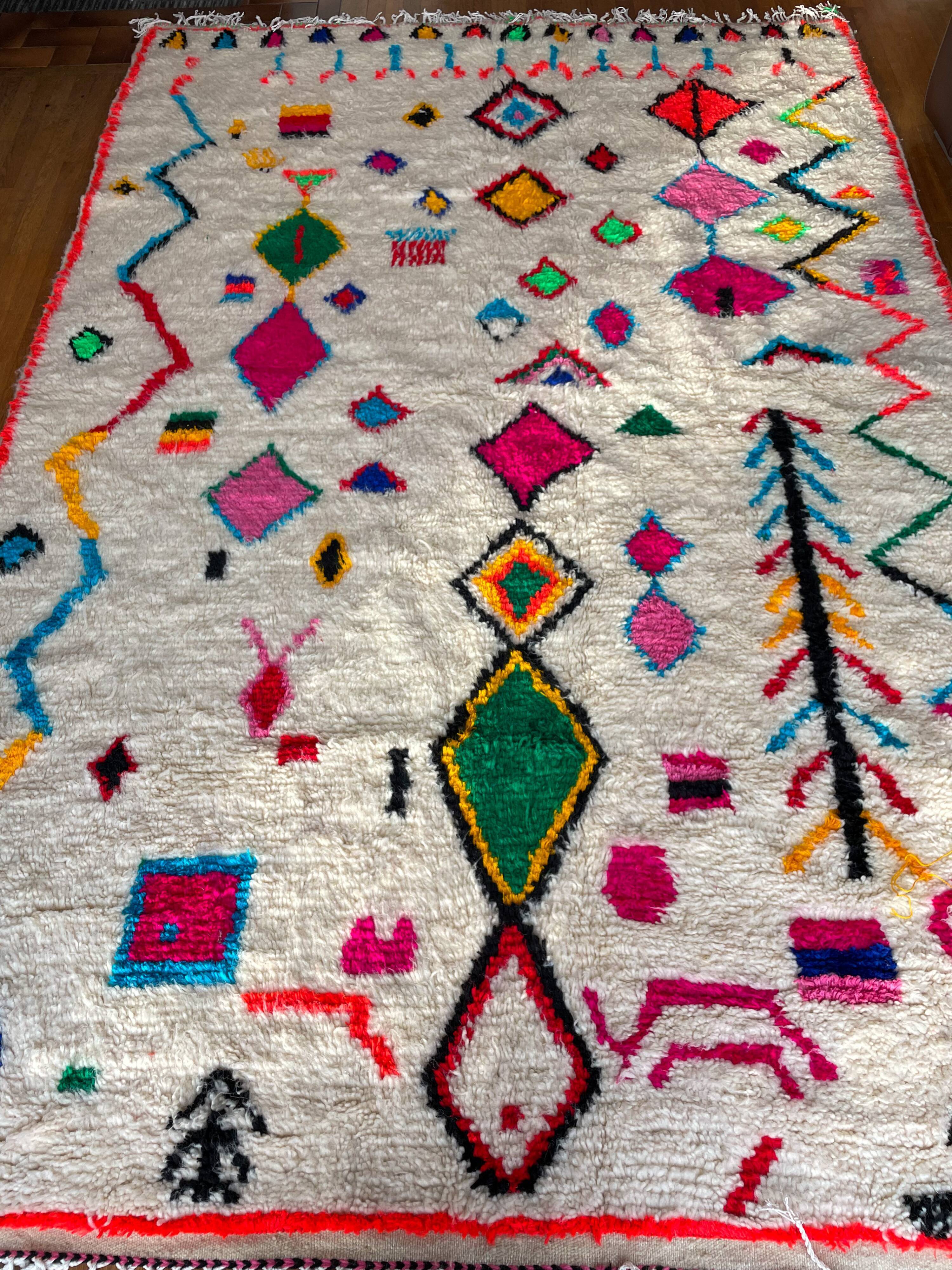 Moroccan Berber carpet azilal multicolored and fluorescent