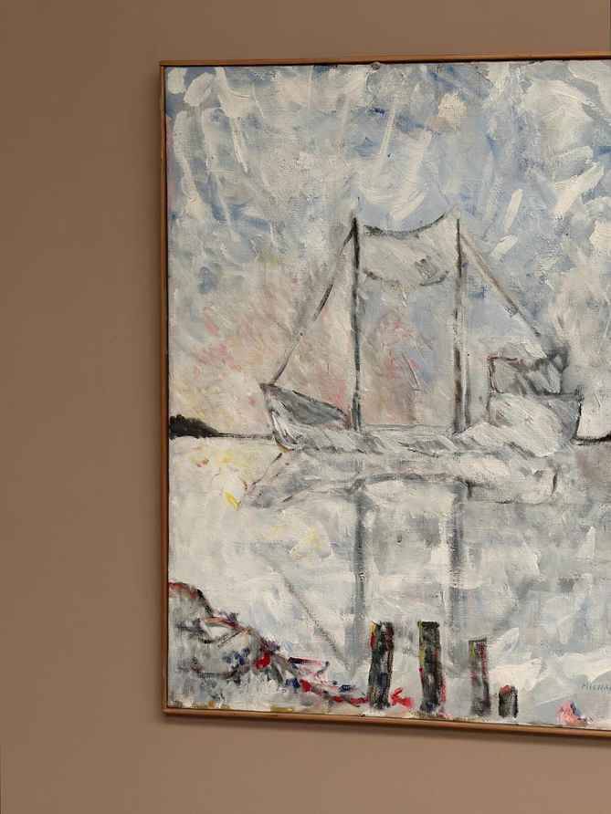 Huile sur toile suédoise – « Silhouette du bateau » par Michael Hertzman