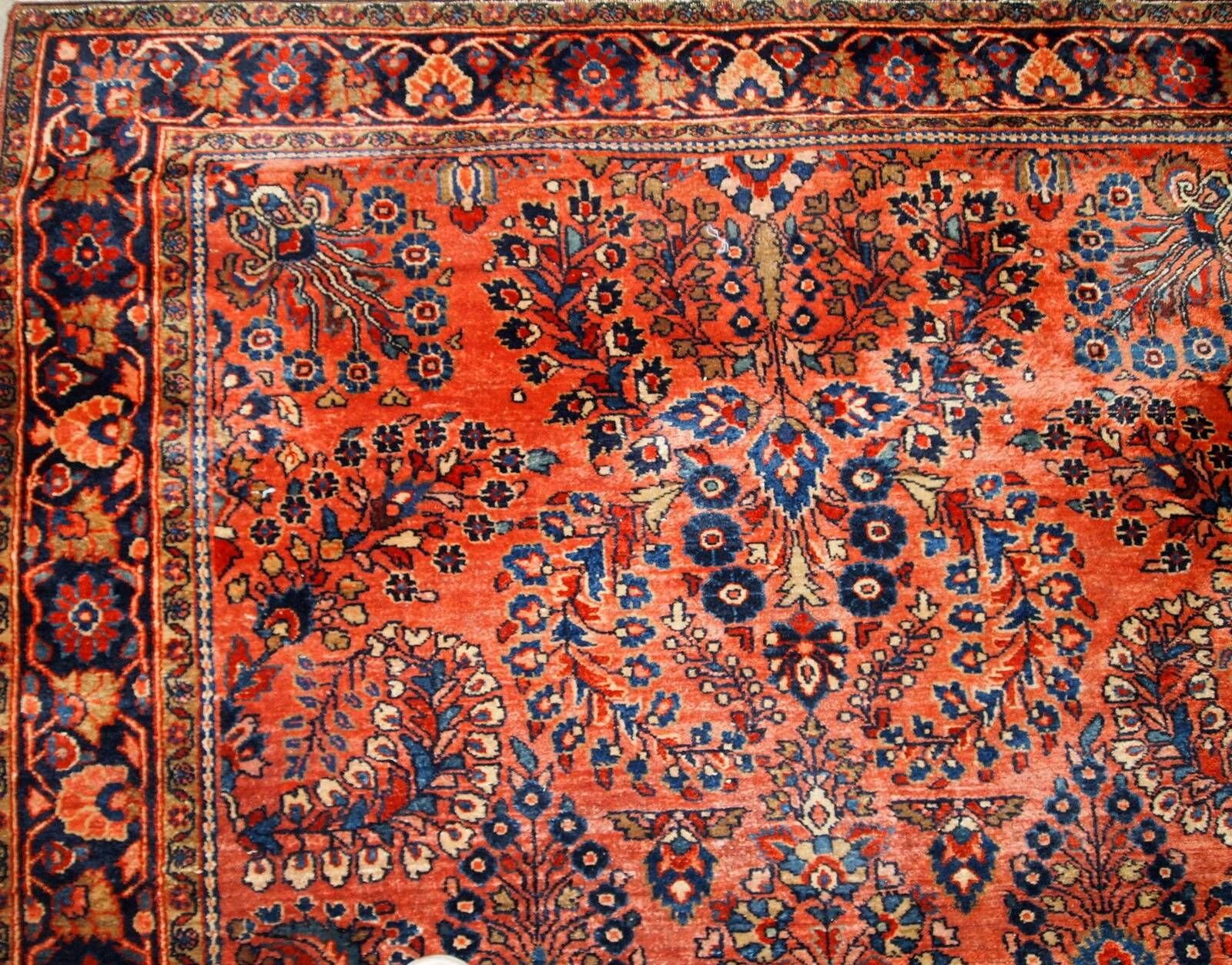 Handmade antique Persian Sarouk rug 4.1' x 6.5' (125cm x 198cm) 1920s - 1B789