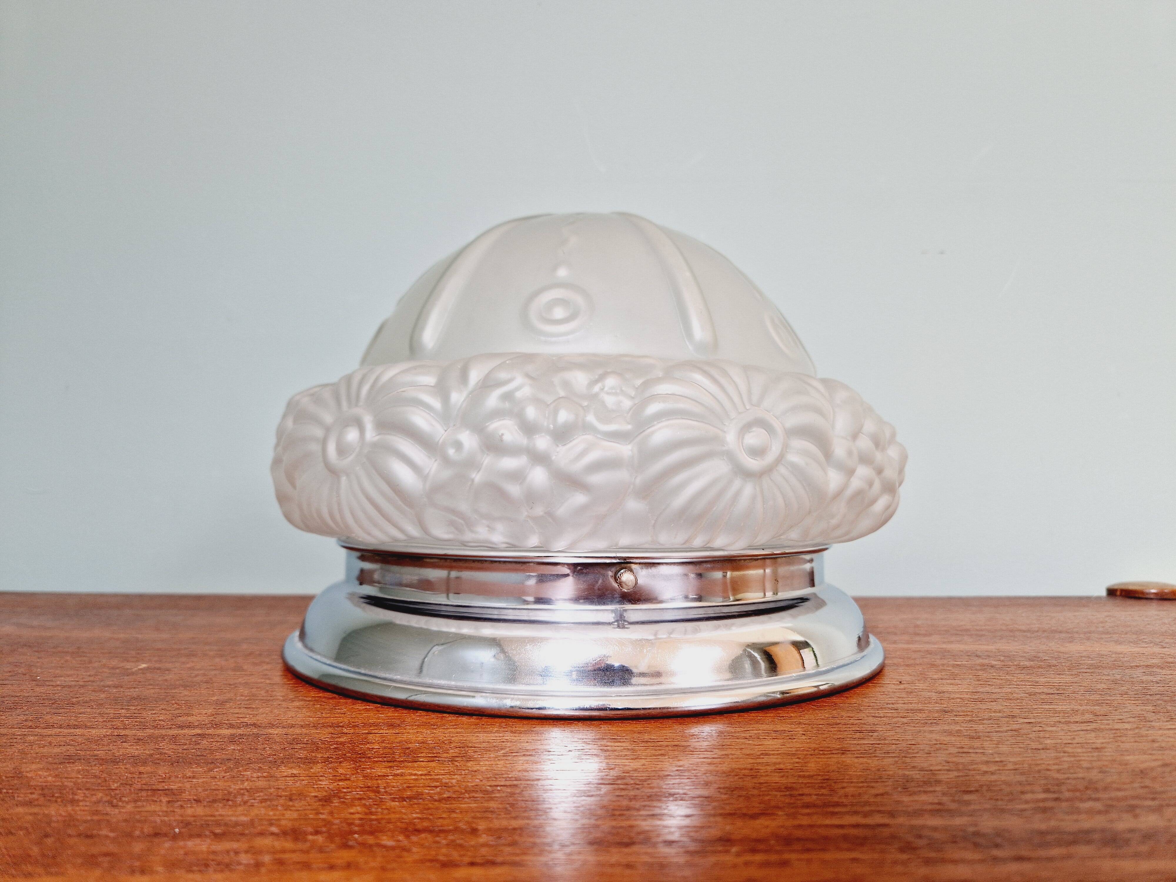 Art Deco ceiling lamp in satin glass, 1920s-30s