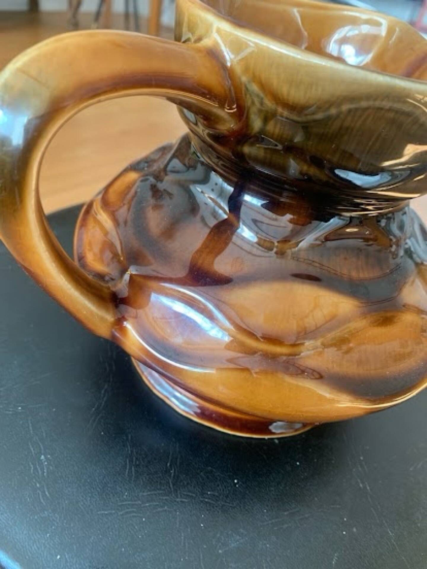 Large vintage brown caramel ceramic jug - Sarreguemines Model