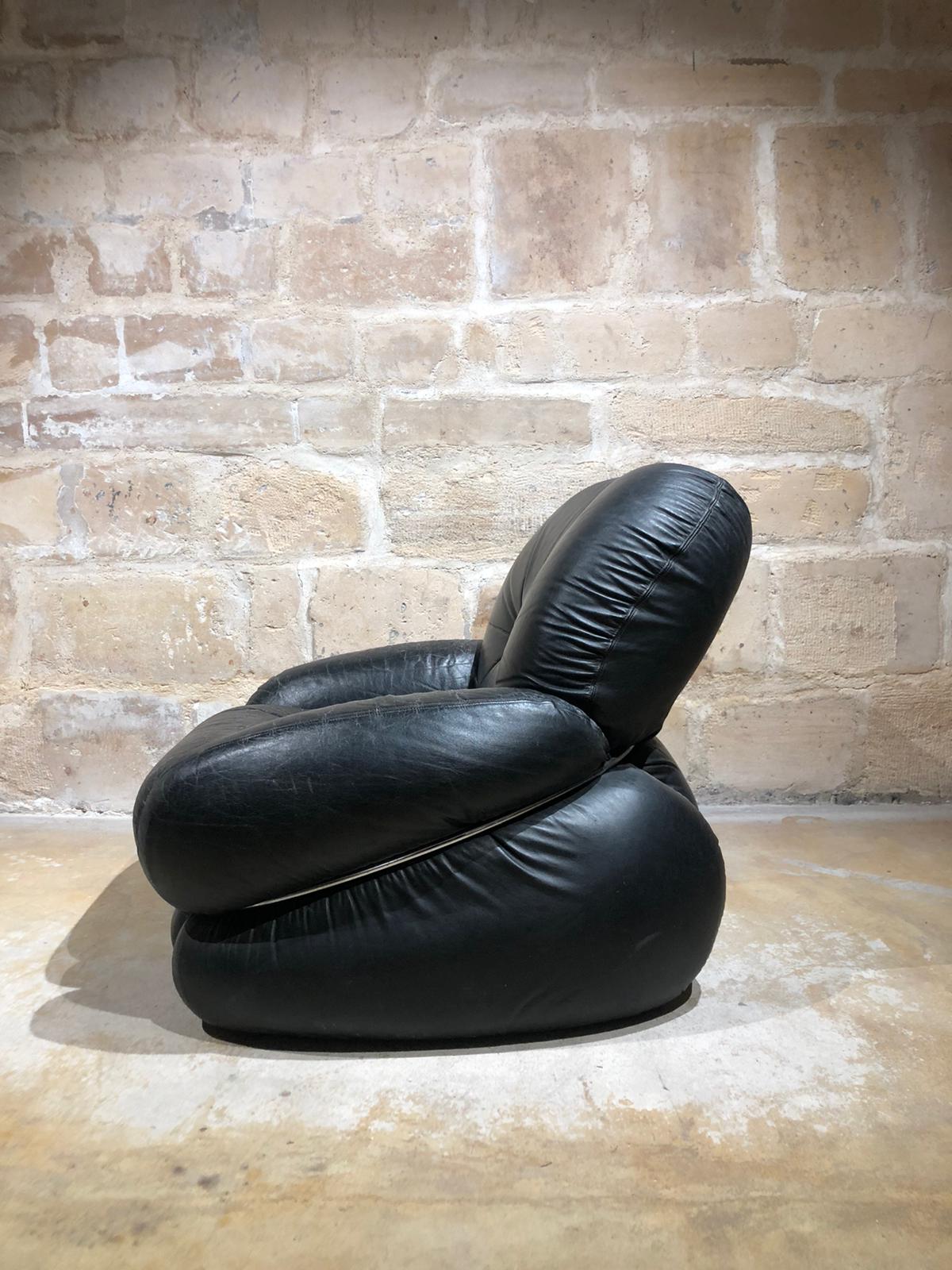 Pair of black leather armchairs by Adriano Piazzesi