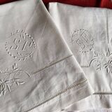 Antique hand embroidered linen 1 sheet 2 pillowcases 1 bolster cover