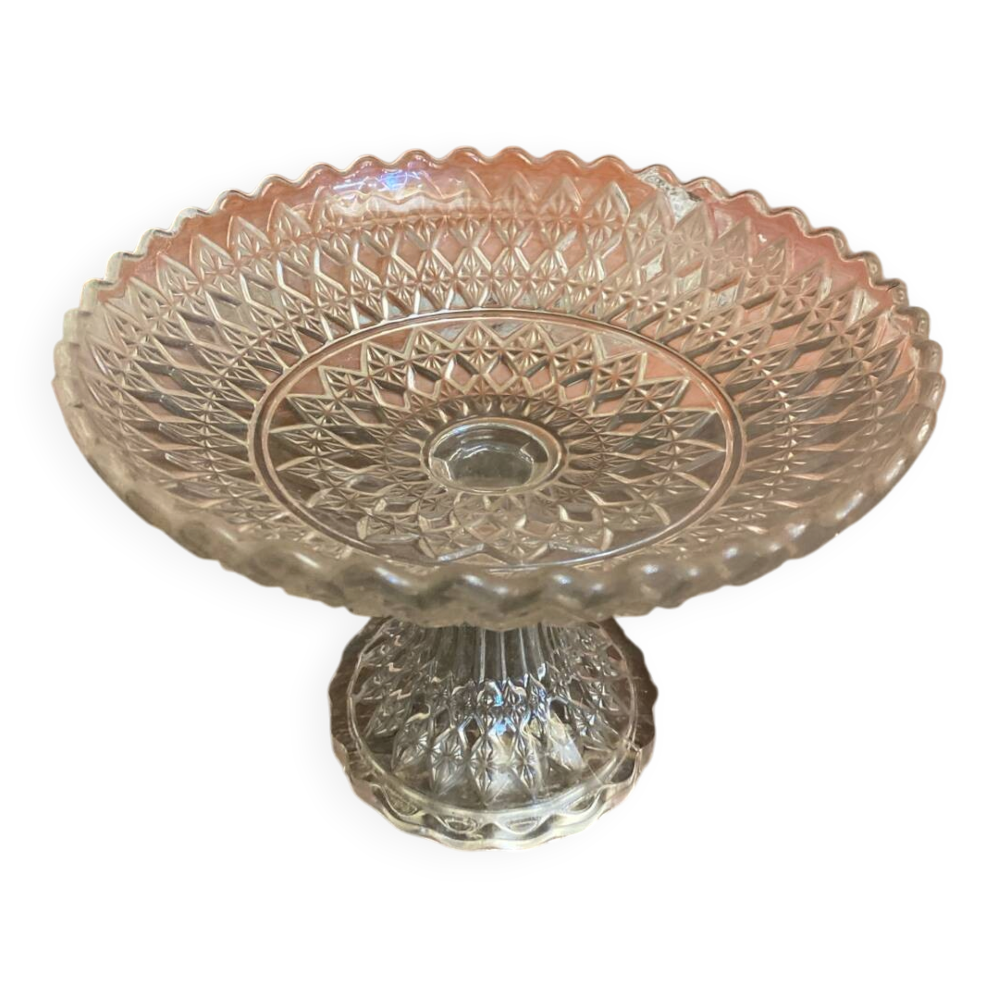 Coupe à Fruits Ancienne En Verre Moulé Décor Étoiles Vintage