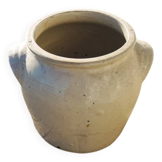 Ancien Pot à Graisse en Grès Beige H 29,5 cm