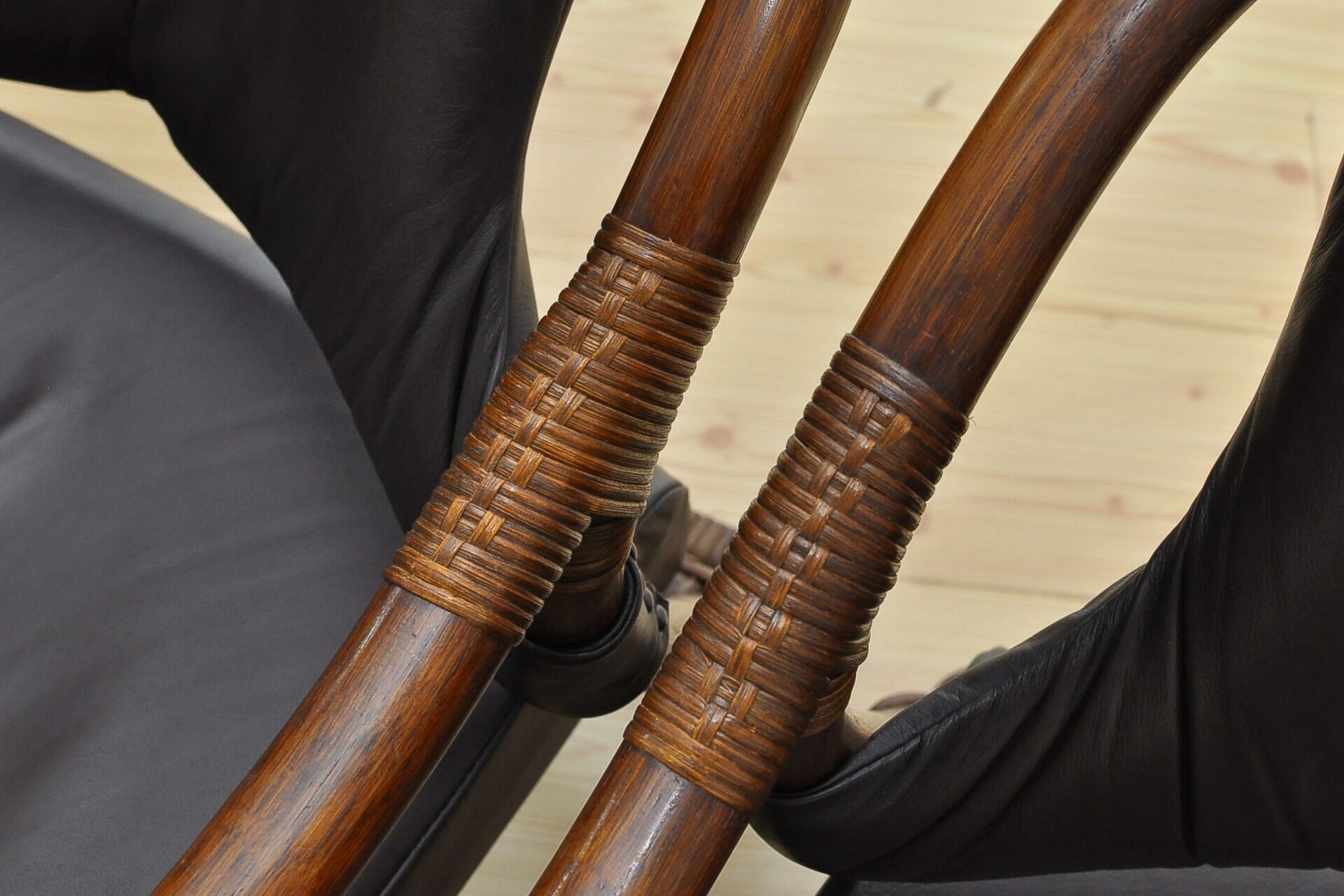 Set of bamboo armchairs with leather seats, 1970s