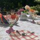 Moulin des Loups plates, "Torchon" checkered pink pattern, 1950s-60s.
