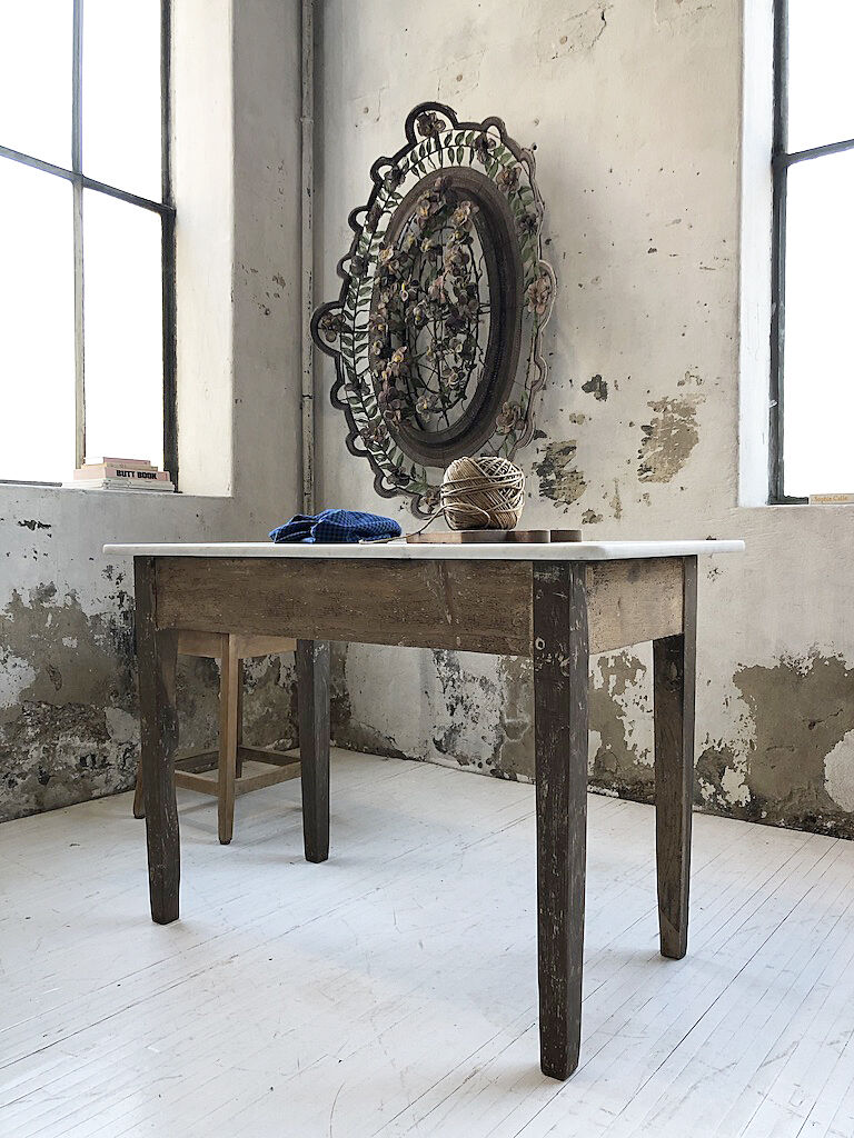 Oak and marble farm table