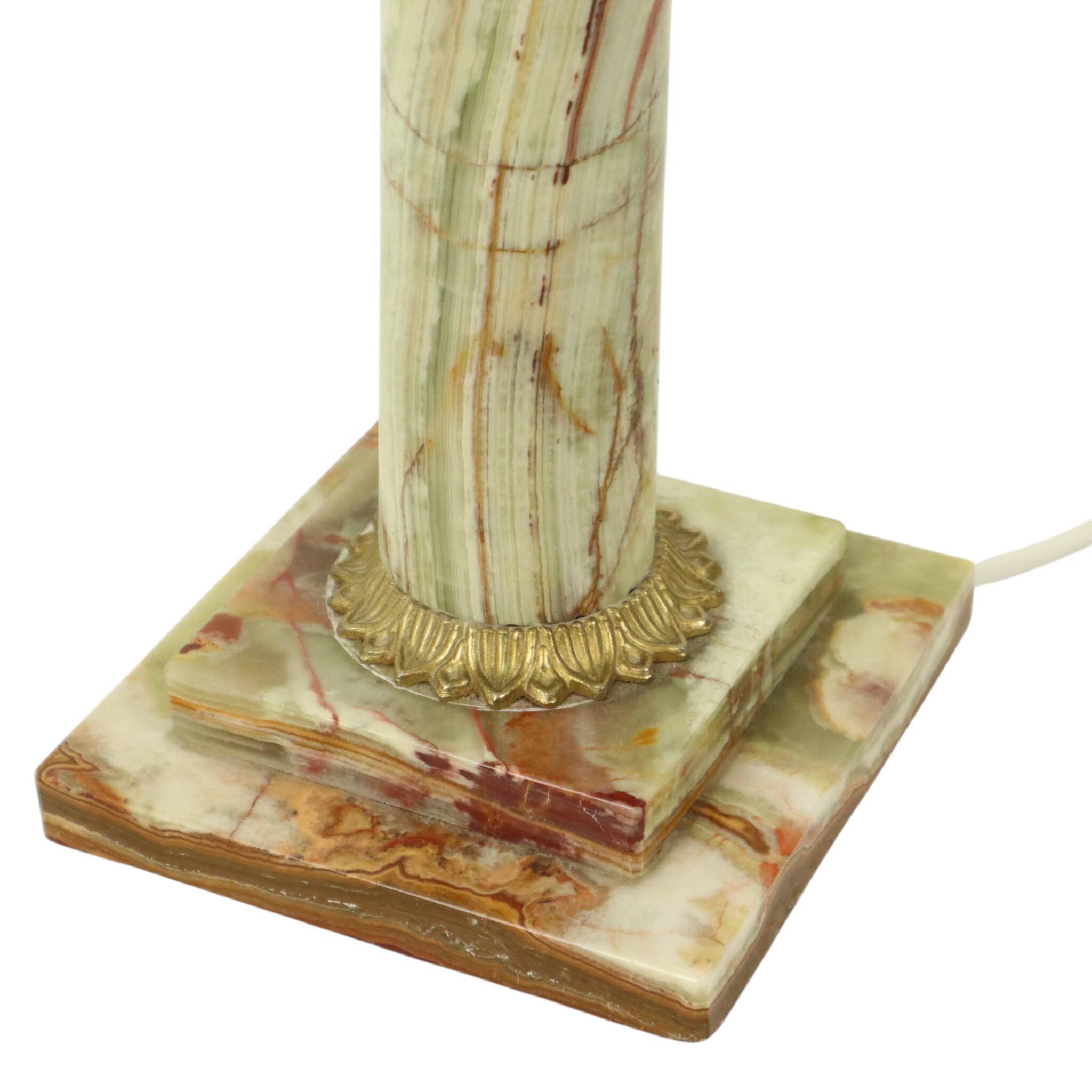 Classic Onyx Marble Brass Column Lamp 20th Century