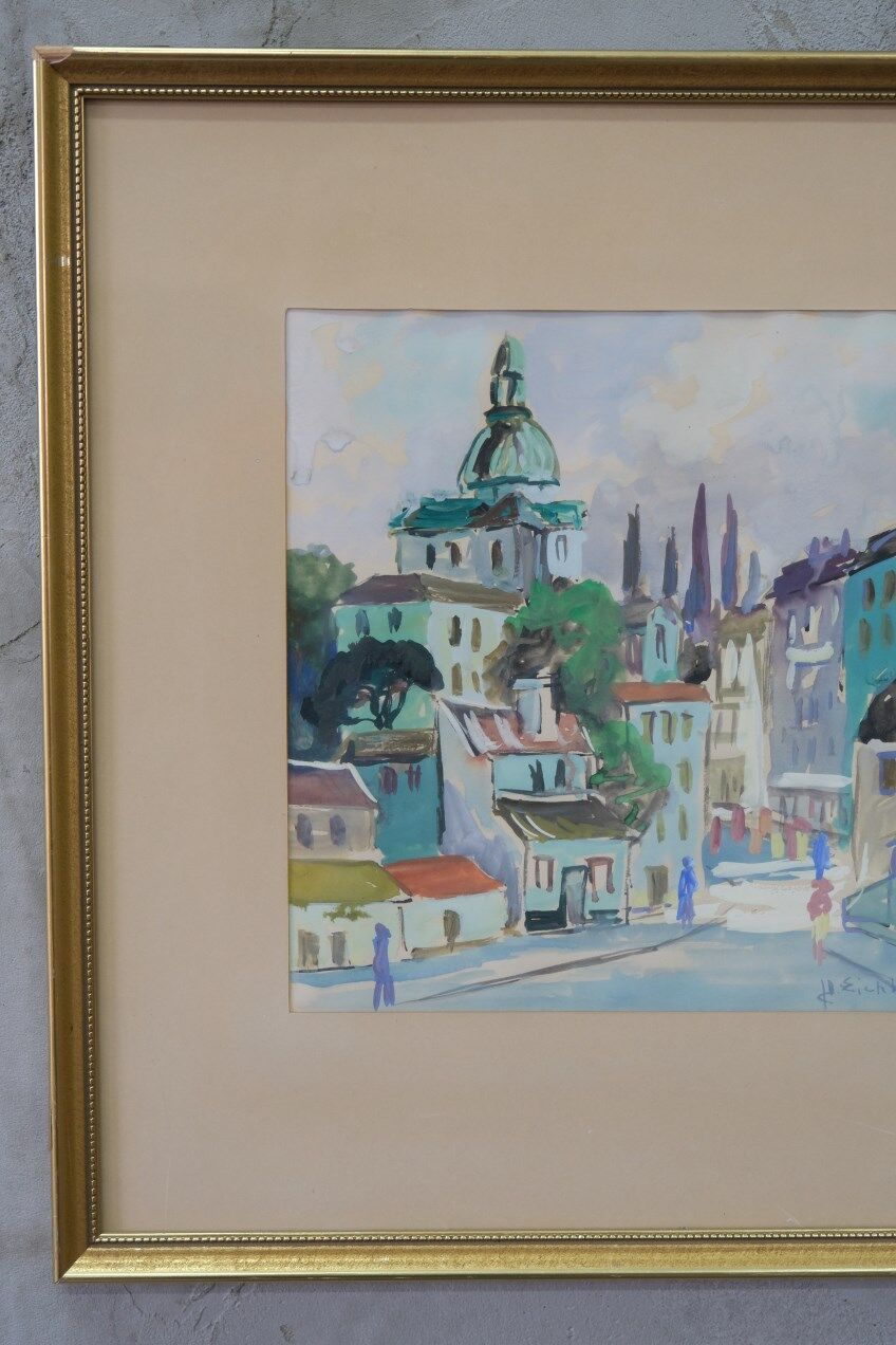 Jack Eichborn, Swedish Modern Cityscape, 1960s, Watercolor.