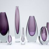 Group of 7 glass "Sommerso" vases by Strömbergshyttan, Sweden