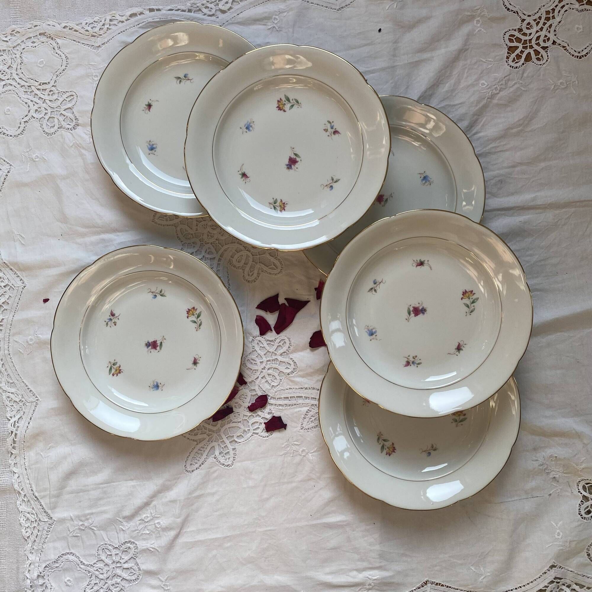 Set of 6 antique porcelain soup plates with gilding PL Limoges
