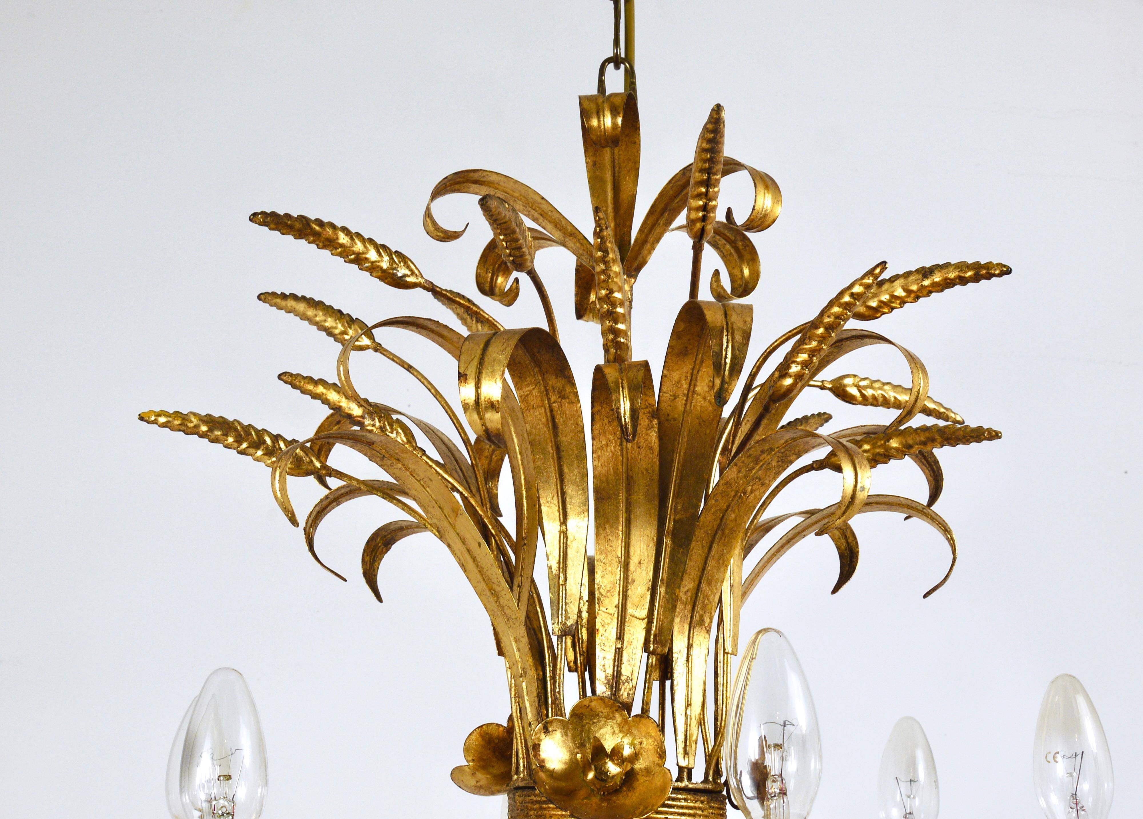 Hans Kögl XL Hollywood Regency golden wheat floral bouquet in iron, 1970s