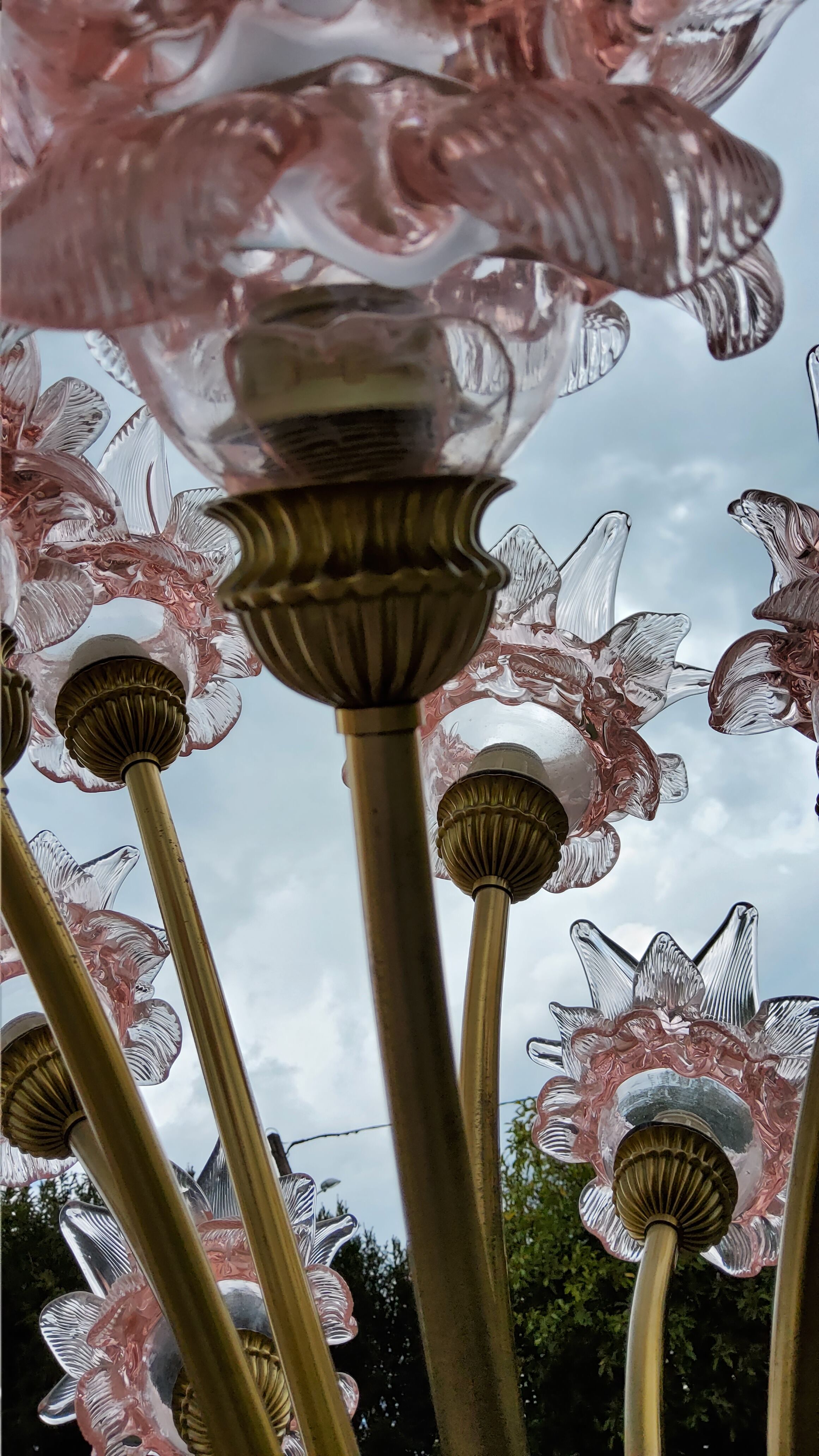 70s brass lamp and 10 tulip glass