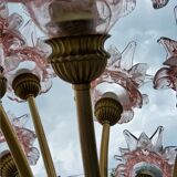 70s brass lamp and 10 tulip glass