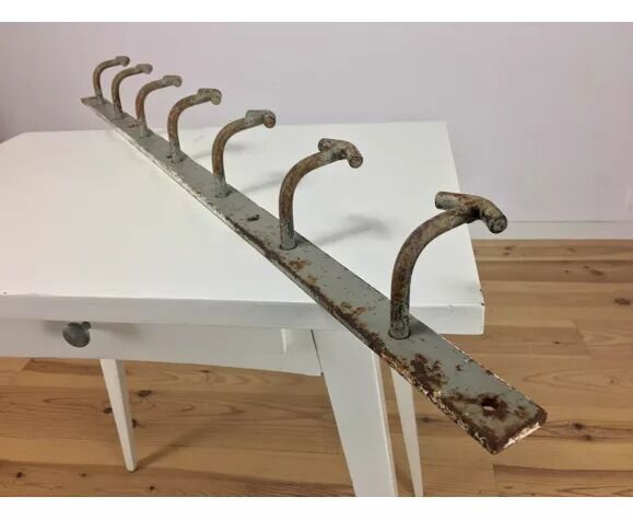 Industrial wall coat rack 7 handcrafted metal hooks