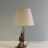 Bronze Buddha table lamp with oval shade, 1960-1970