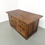 Solid oak trade counter, six drawers, France, circa 1920.