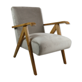 Fauteuil vintage beige en velours, années 1970