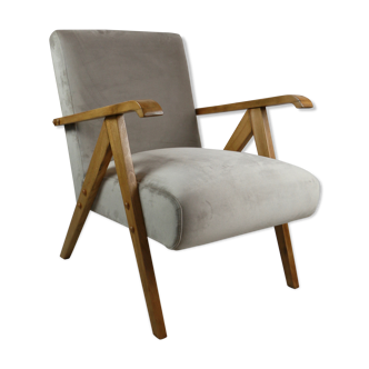 Fauteuil vintage beige en velours, années 1970