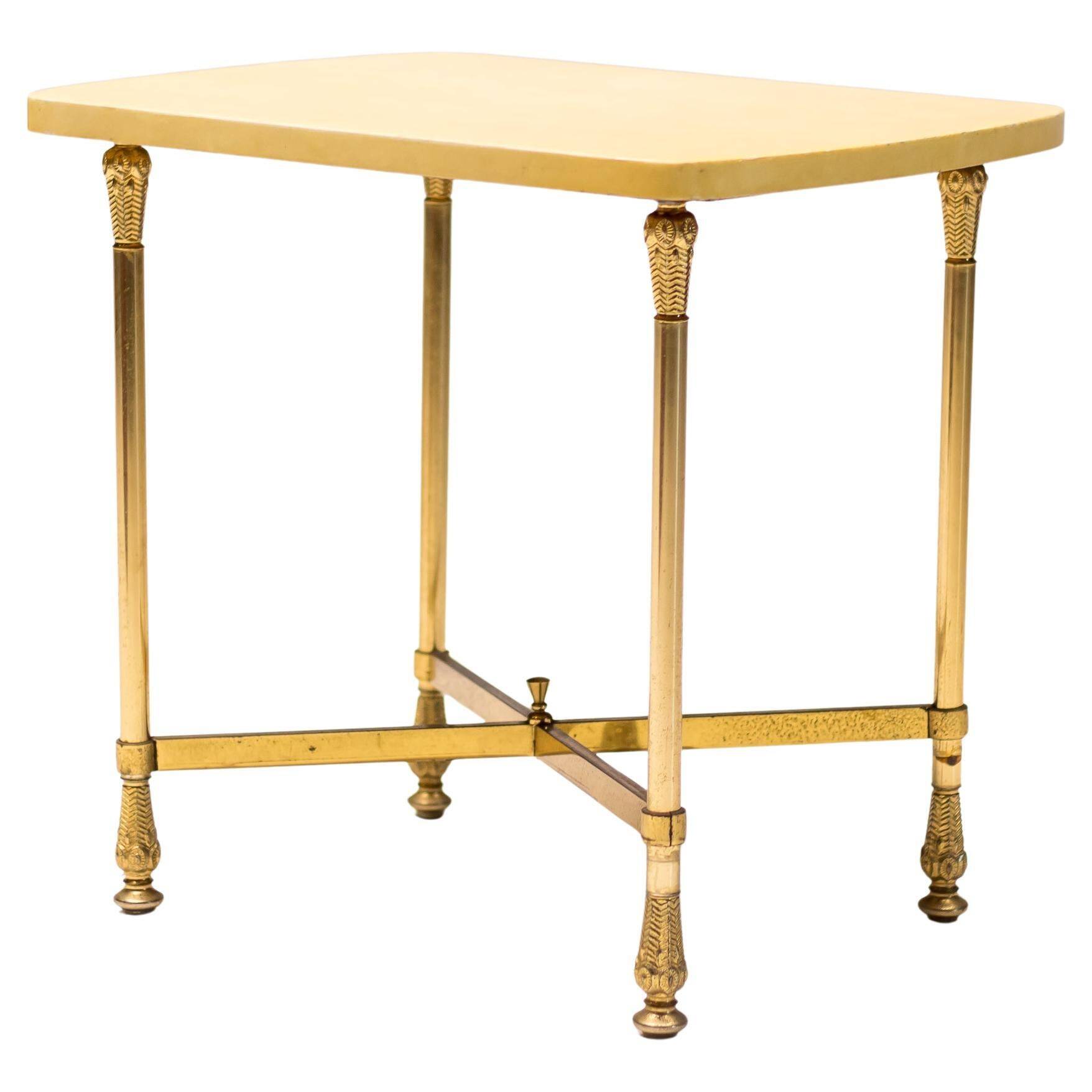 Side table in brass and lacquered goat skin by Aldo Tura, Italy, 1950s.