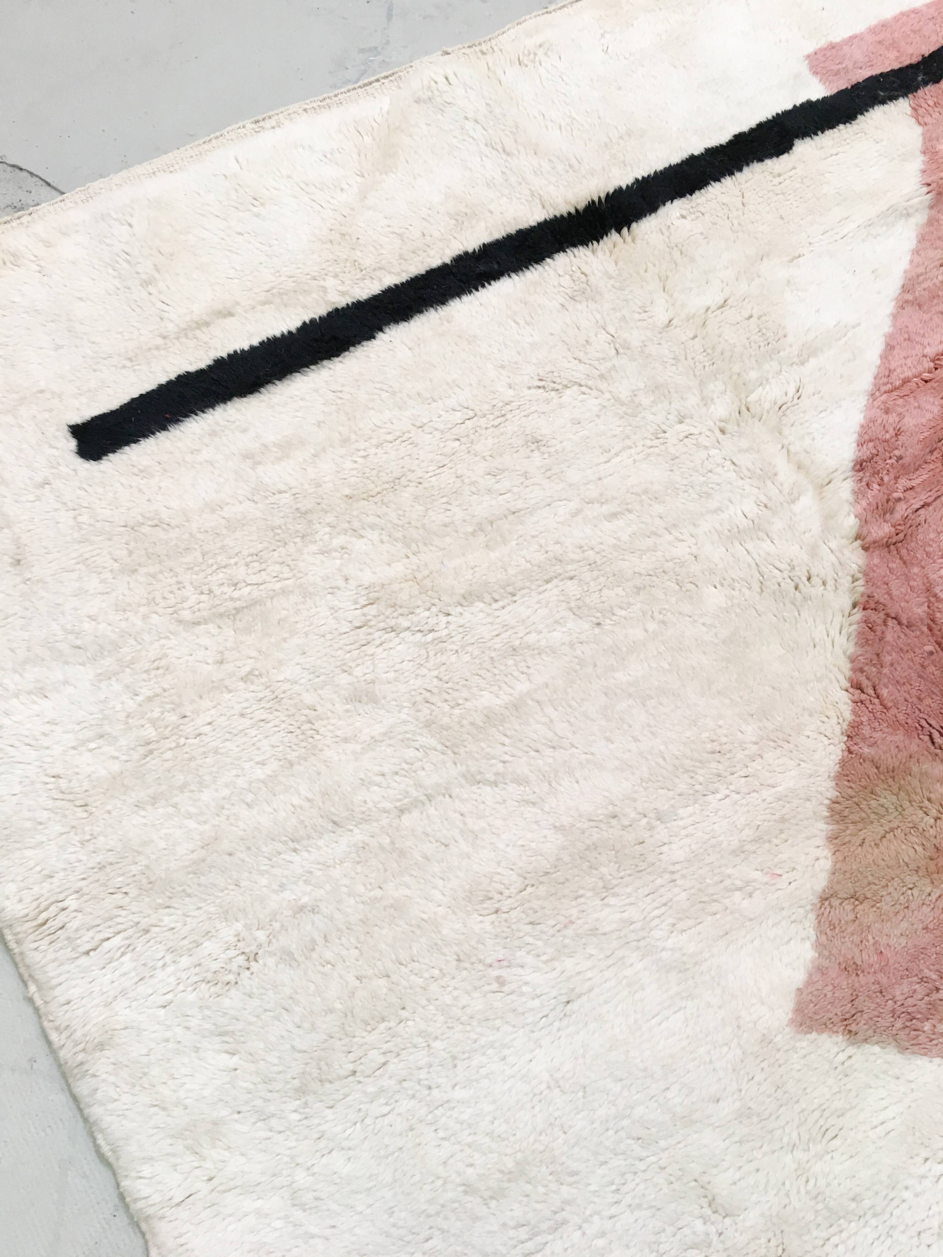 Moroccan Berber rug M'rirt, ecru with colorful patterns, 2.92x2.12m