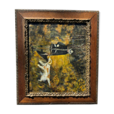 Tableau of a hunter and an old dog.