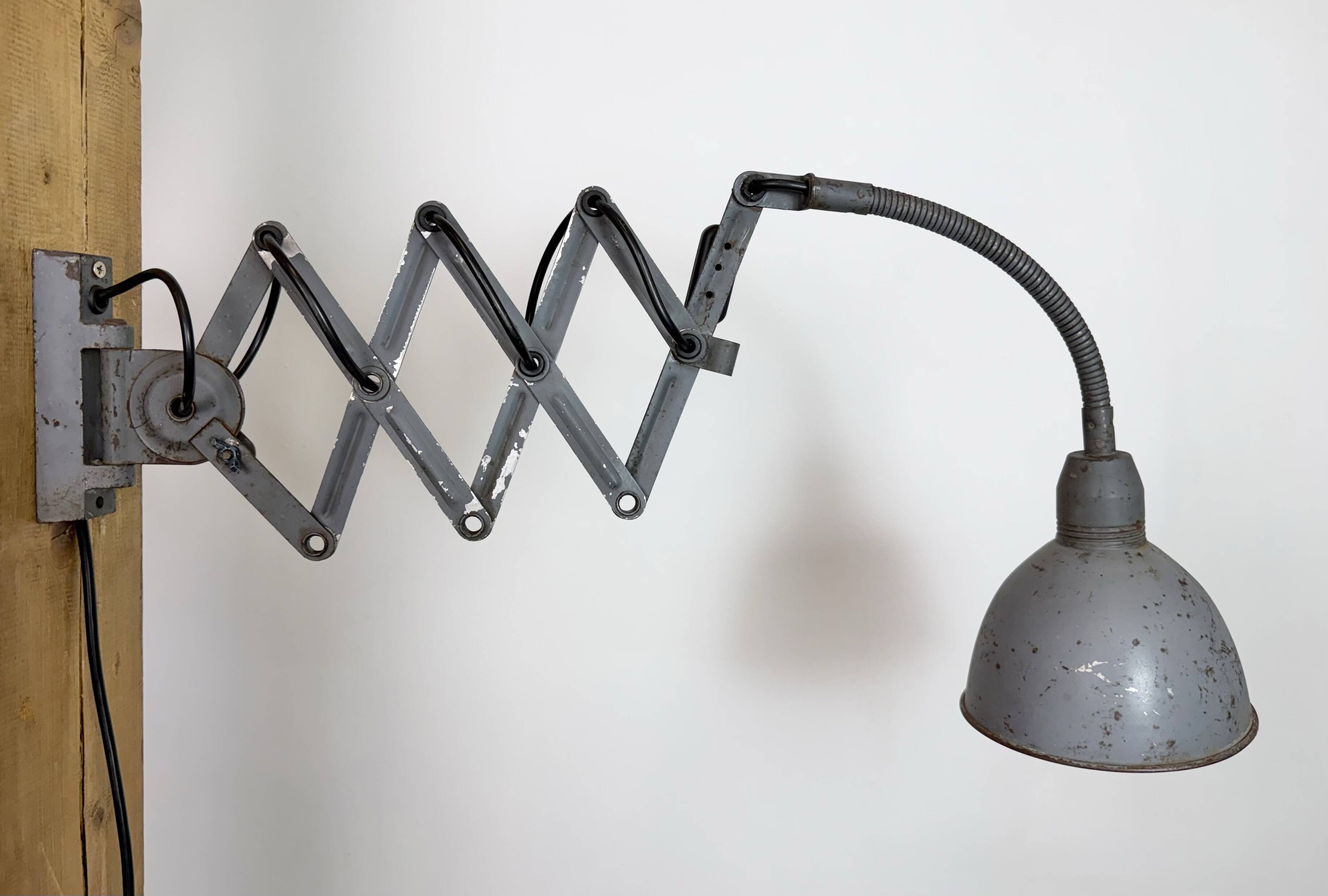 Grey Industrial Gooseneck Scissor Wall Lamp from Elektroinstala, 1960s