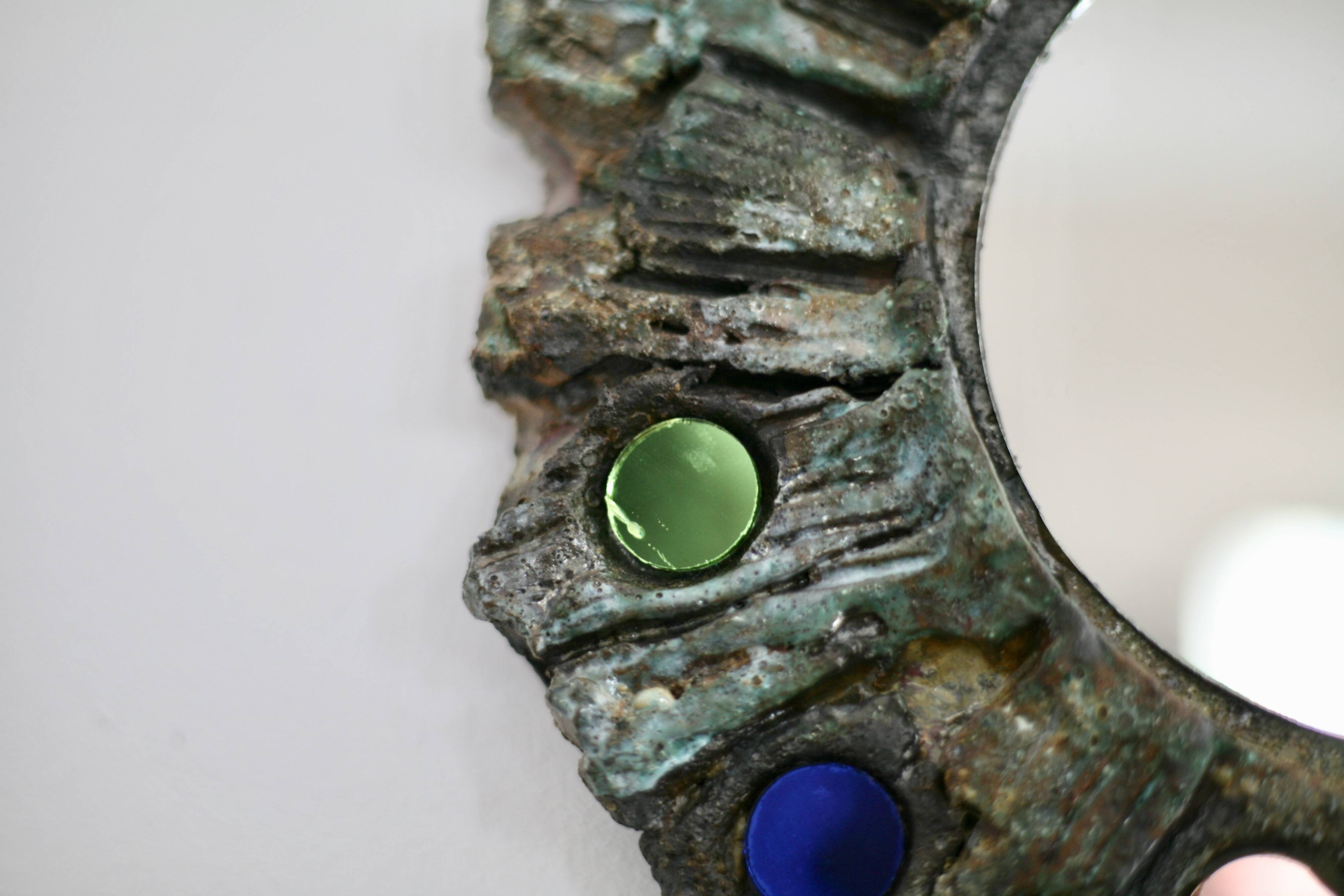 Ceramic mirror by Jacky Coville, 1970s.