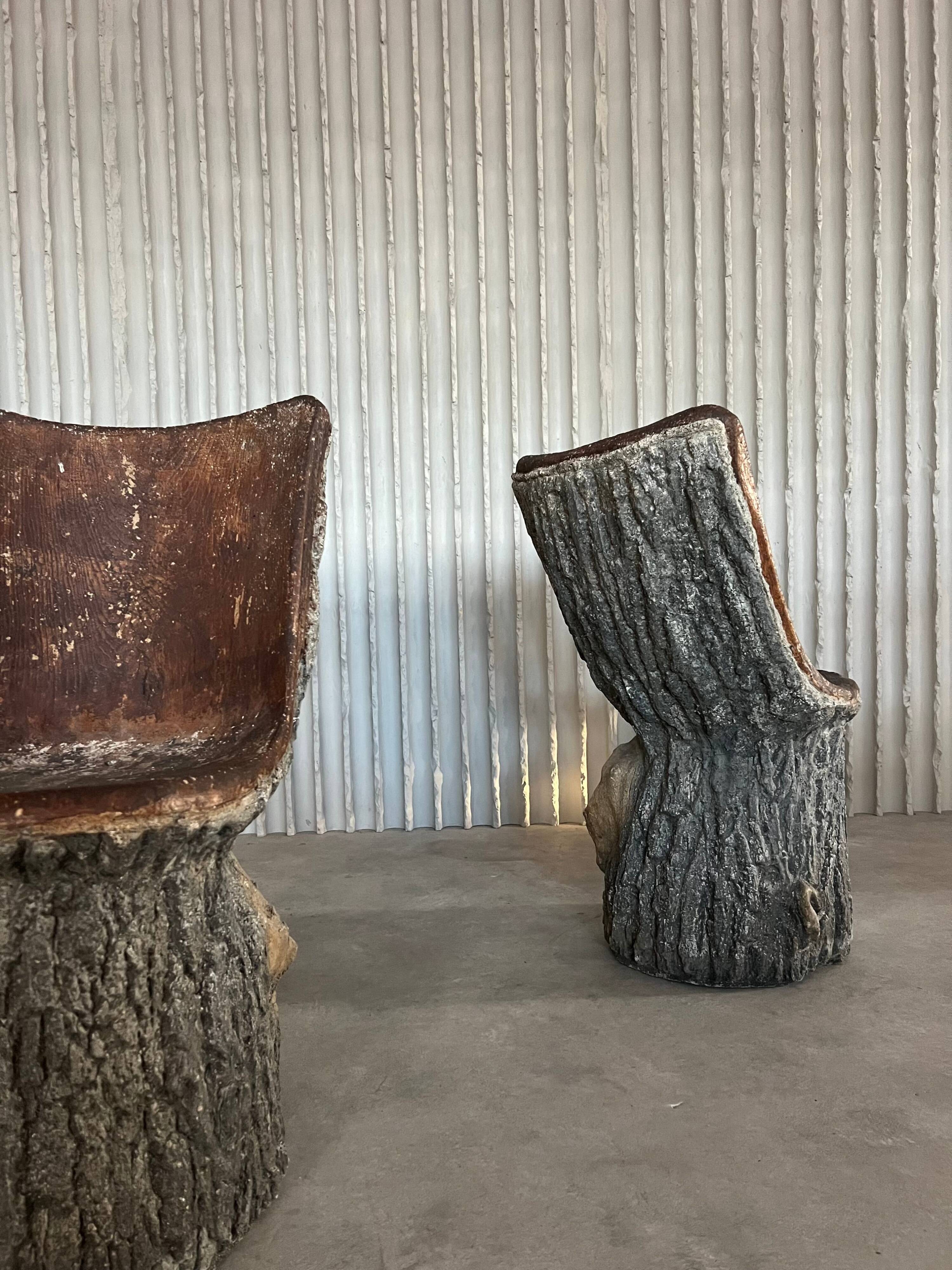 Italian faux bois concrete garden chairs