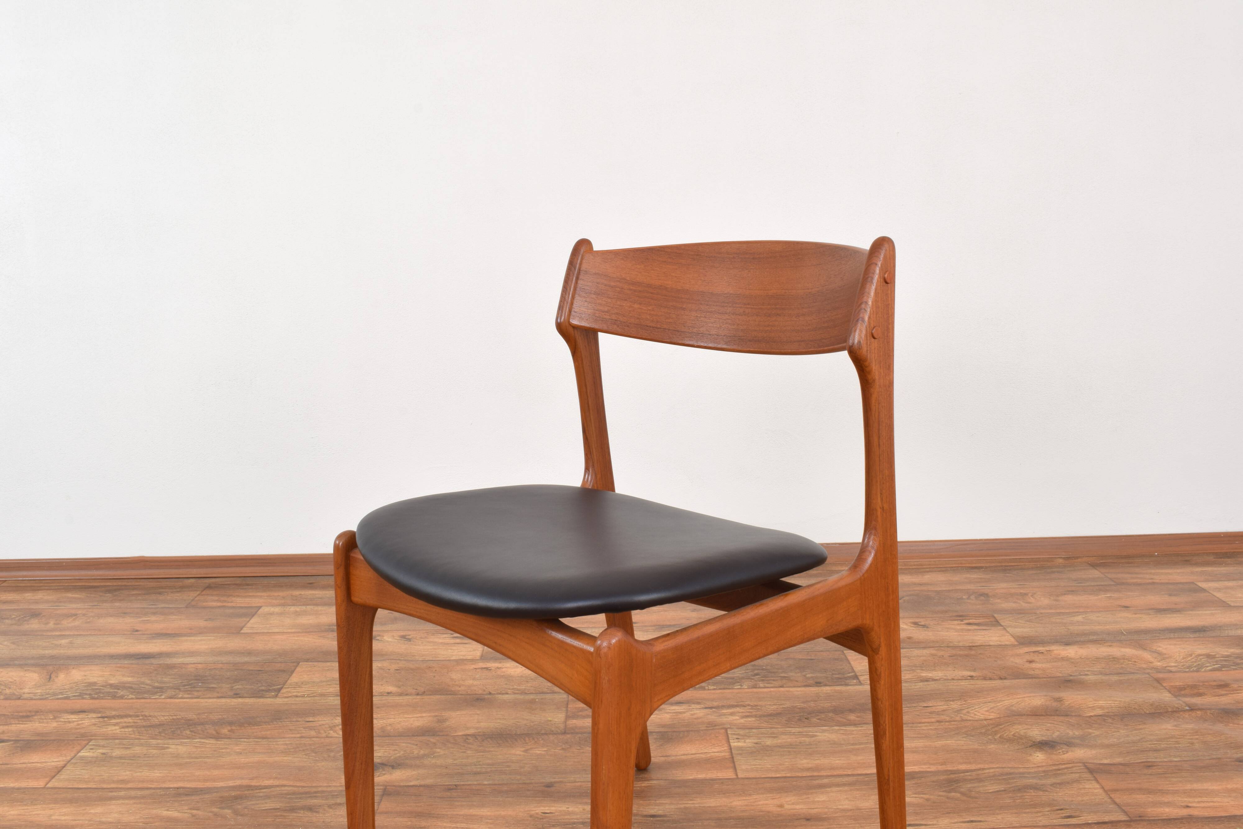 Mid-Century Danish Model 49 Teak & Leather Dining Chairs by Erik Buch for O.D. Møbler, 1960s.