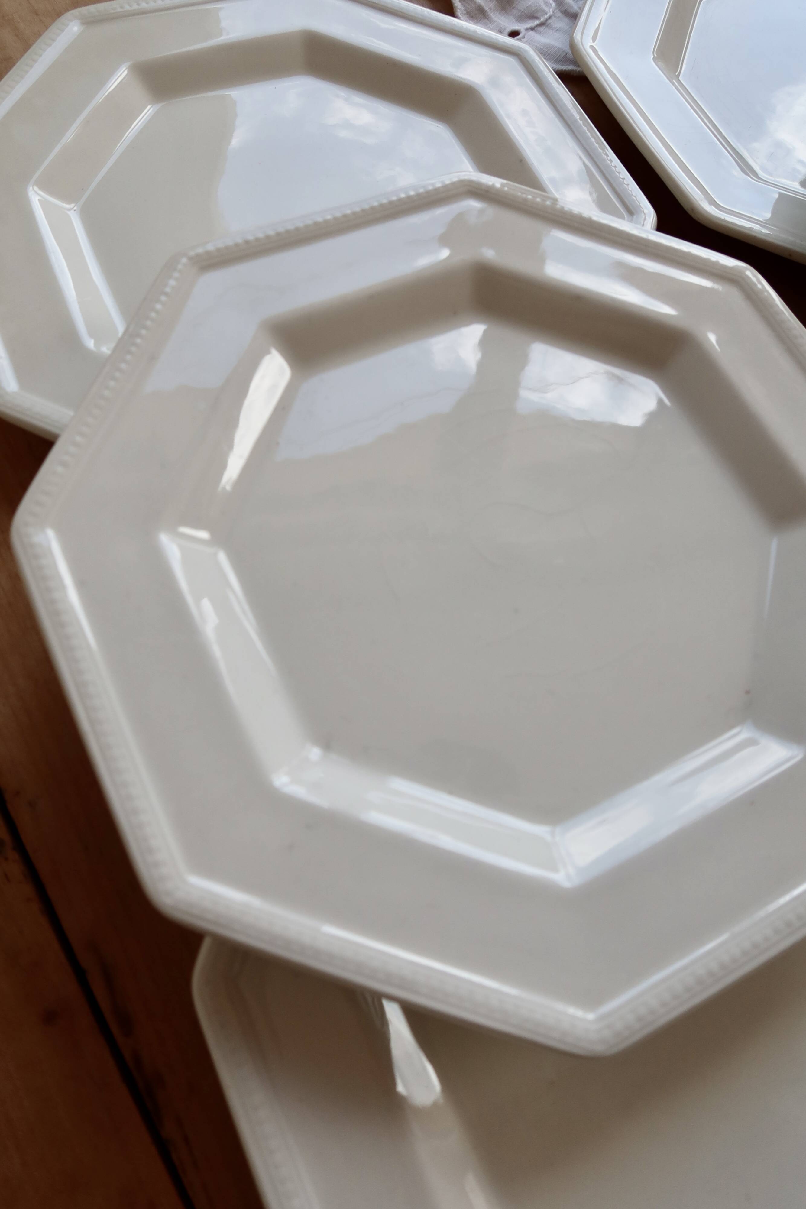 6 vintage octagonal pearl-edged porcelain dessert plates - Johnson Brothers