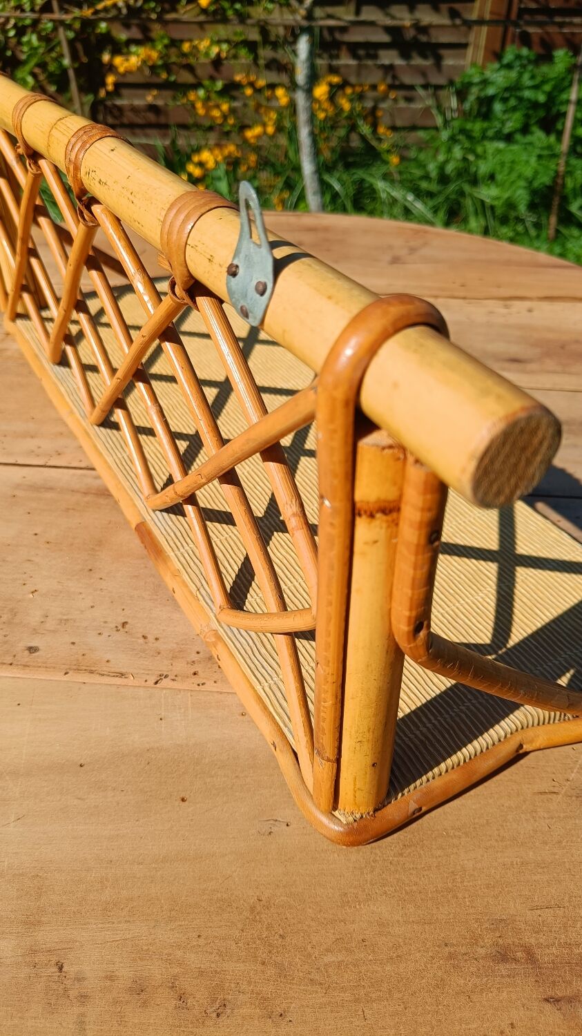 Small vintage wall shelf in bamboo and rattan – 1970s