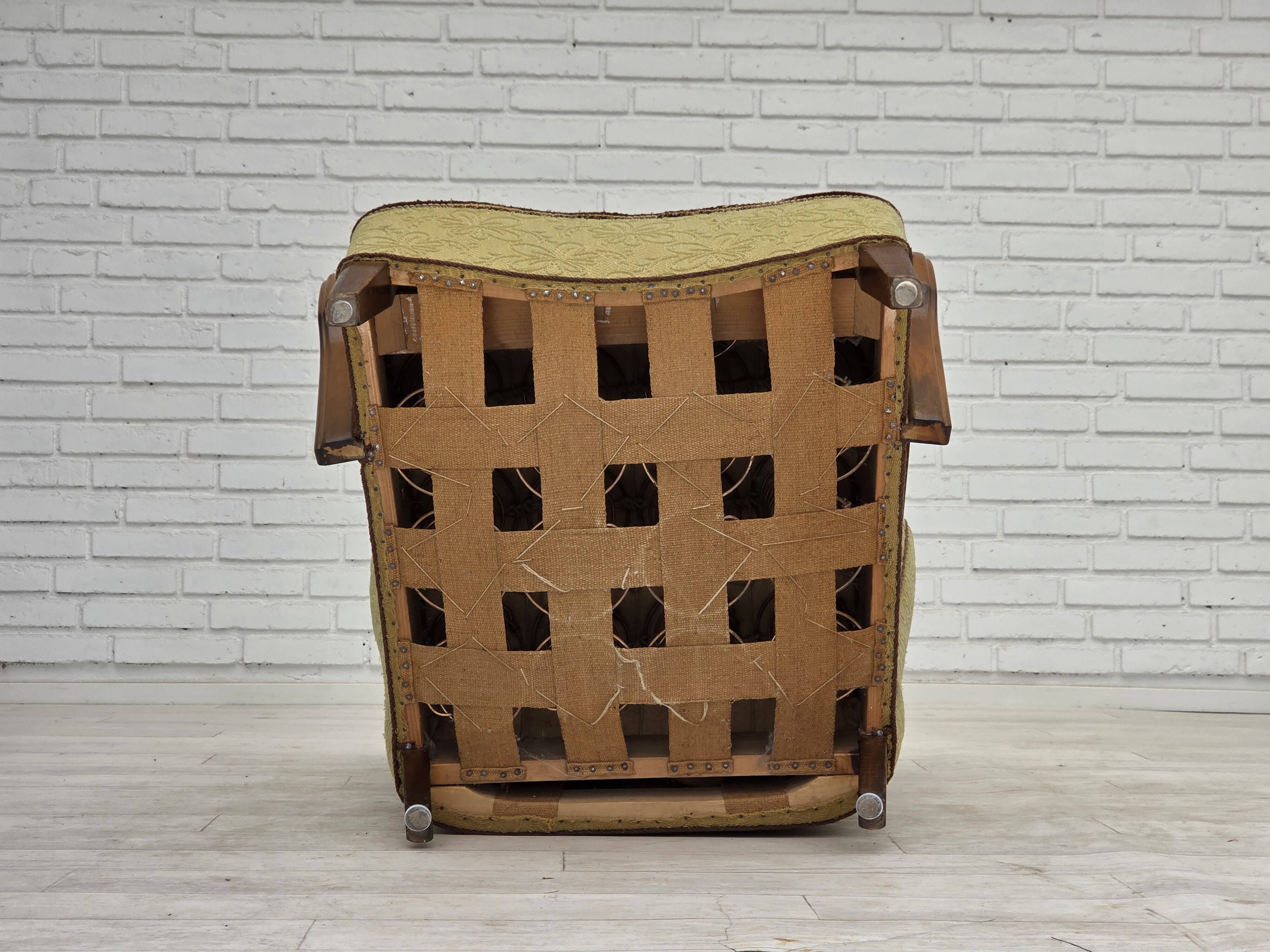 1960s, Danish armchair, light green furniture velour, beech wood.