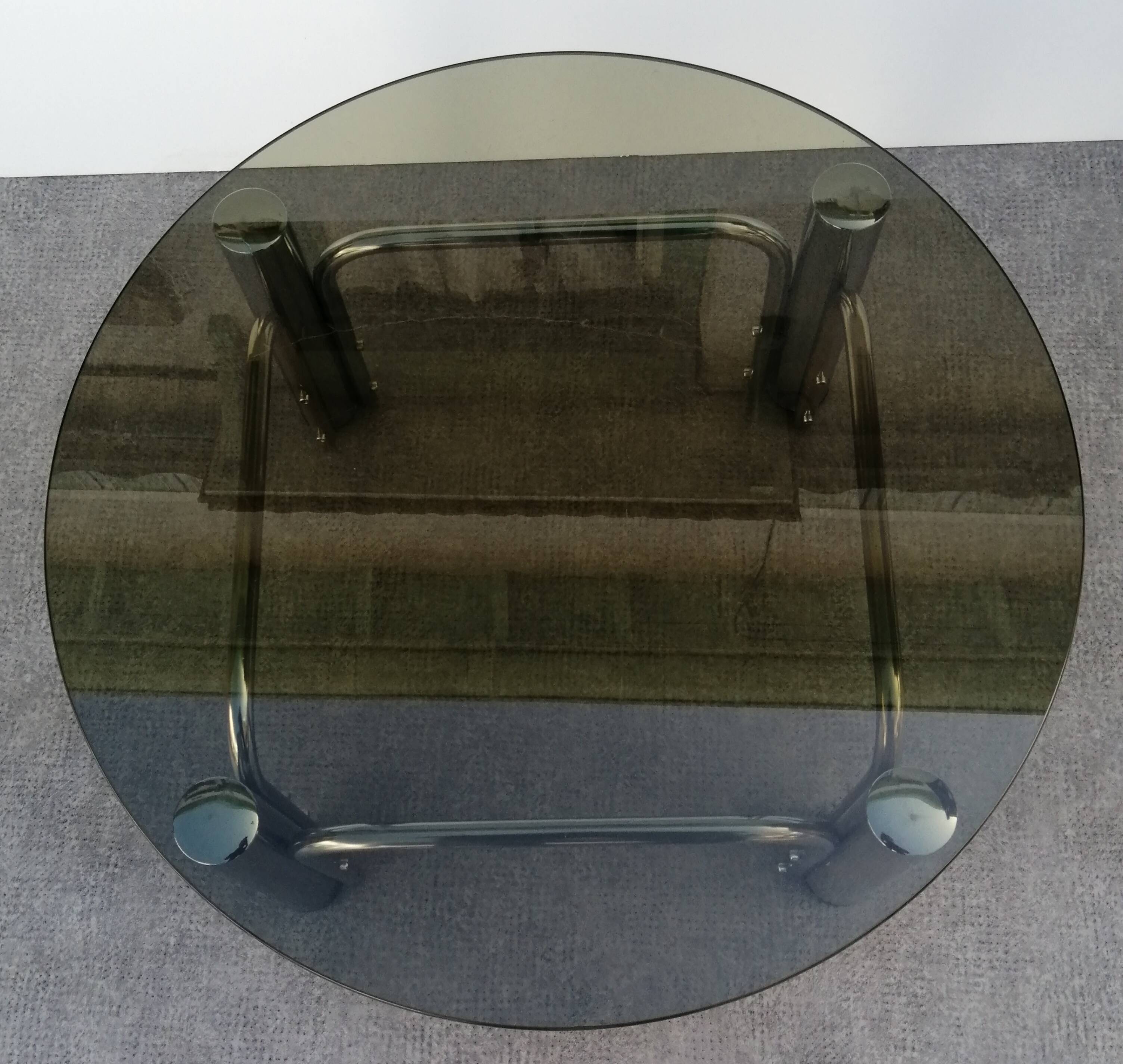 Chrome design coffee table and smoked glass space age vintage 1960