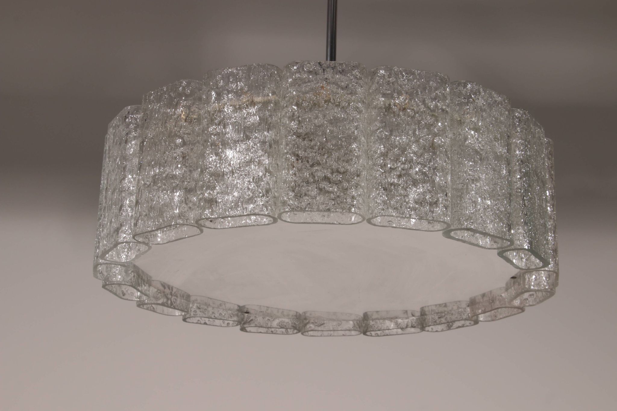 "Doria Leuchten Ice Glass Hanging Lamp with Relief Glass Cylinders, 1960s"